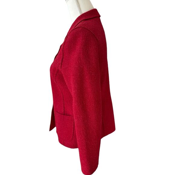 Vintage VALERIE STEVENS Boiled Wool Blazer Size 2P Cherry Red Preppy Career - Picture 5 of 8